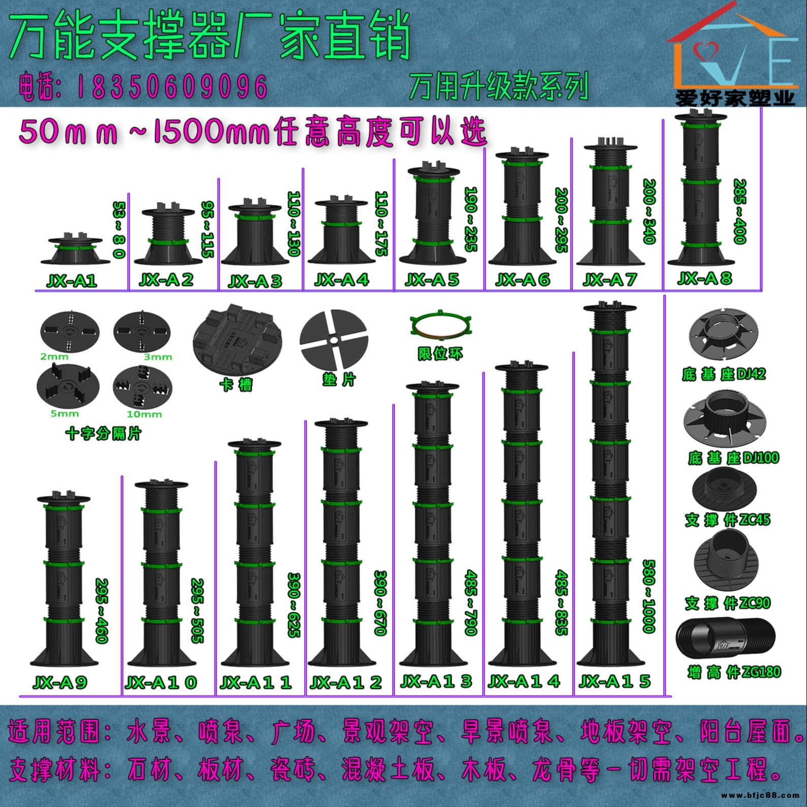 愛塑家塑業 萬能支撐器 水景架空 石材架空 噴泉水池架空支撐 石材支撐 龍骨支撐 瓷磚支撐架高 臺下盆支撐 可調節架空