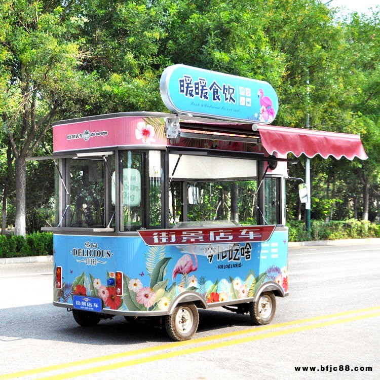 鏡面小吃車|國產(chǎn)電動小餐車|四輪電動餐車廠家|面食餐車|街景店車加工