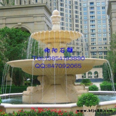 向陽石雕黃銹石噴泉水缽石雕水缽噴泉黃金麻水缽石雕廠家五蓮紅