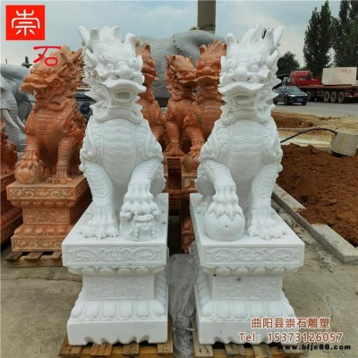 漢白玉石雕  招財鎮宅門口風水晚霞紅青石擺件門口火麒麟一對  崇石雕塑曲陽石雕廠家現貨直銷