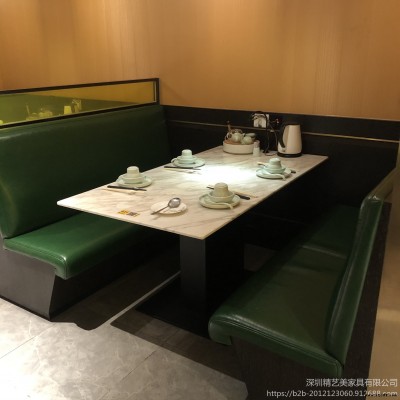 現(xiàn)代中式酸菜魚(yú)餐廳桌子 湘菜館大理石桌椅 川菜館家具大理石臺(tái)面卡座沙發(fā)定制