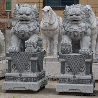 福建石雕廠家定制 青石石雕獅子 招財(cái)北京獅鎮(zhèn)宅擺件一對 大鵬石材雕刻