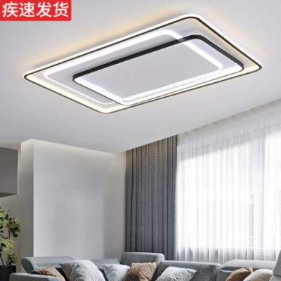 后現代簡約吸頂燈 110*70cm客廳大燈 黑色超薄鐵藝輕奢大氣吸頂燈