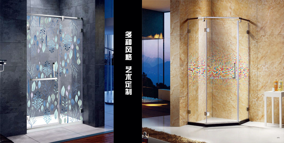 廠家定制藝術夾絲淋浴房5+5鋼化玻璃平開門浴屏簡易方形沐浴房示例圖4