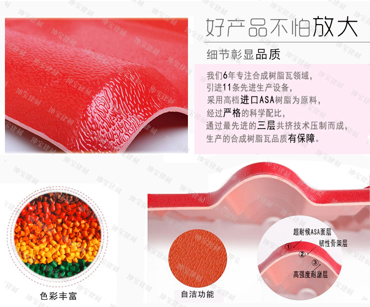 供應合成樹脂瓦價格 別墅仿古琉璃瓦 屋頂復合瓦 塑料裝飾瓦建材示例圖3