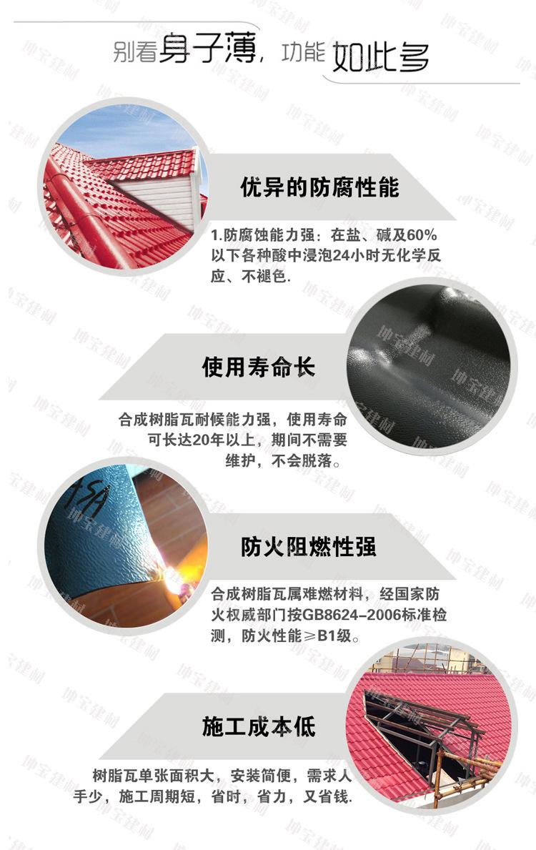 現(xiàn)貨供應合成樹脂瓦的價格外貿(mào)別墅裝飾瓦仿古屋面琉璃瓦塑料建材示例圖5