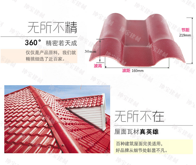 現(xiàn)貨供應合成樹脂瓦的價格外貿(mào)別墅裝飾瓦仿古屋面琉璃瓦塑料建材示例圖2