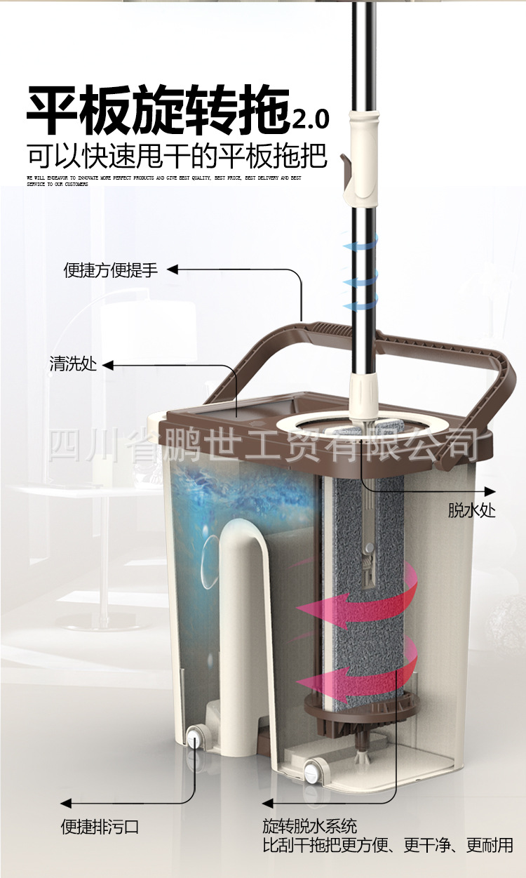 刮刮樂平板拖把桶家用免手洗干濕兩用瓷磚木地板拖地墩布旋轉拖把示例圖4