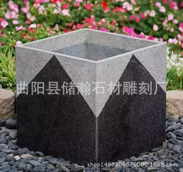 廠家定做花崗巖石雕花盆 歐式石雕花盆花缽 青石仿古花盆價格示例圖5