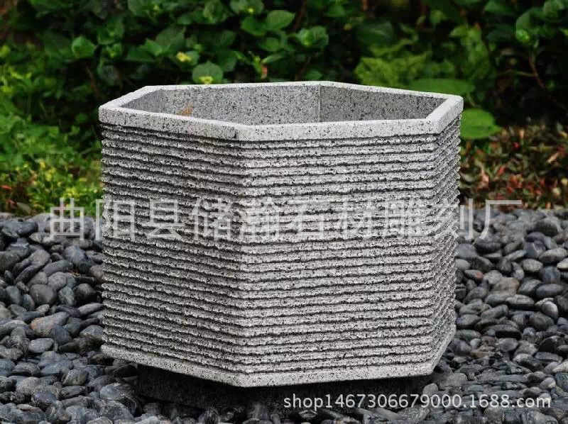 廠家定做花崗巖石雕花盆 歐式石雕花盆花缽 青石仿古花盆價格示例圖3