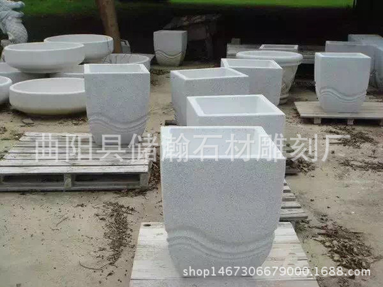 廠家定做花崗巖石雕花盆 歐式石雕花盆花缽 青石仿古花盆價格示例圖4