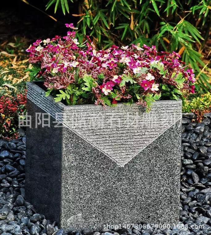 廠家定做花崗巖石雕花盆 歐式石雕花盆花缽 青石仿古花盆價格示例圖2