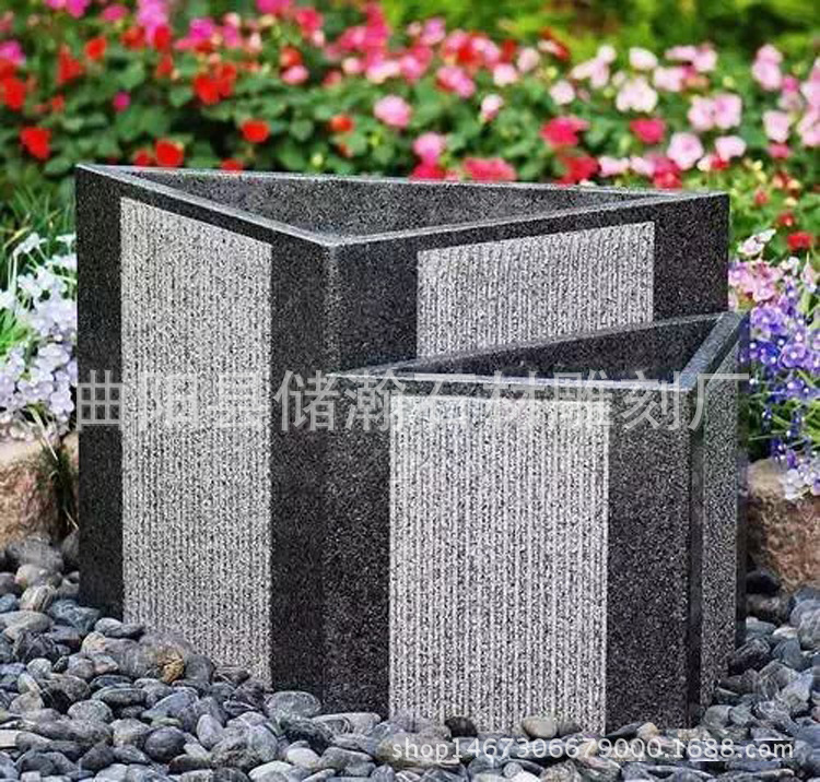 廠家定做花崗巖石雕花盆 歐式石雕花盆花缽 青石仿古花盆價格示例圖8
