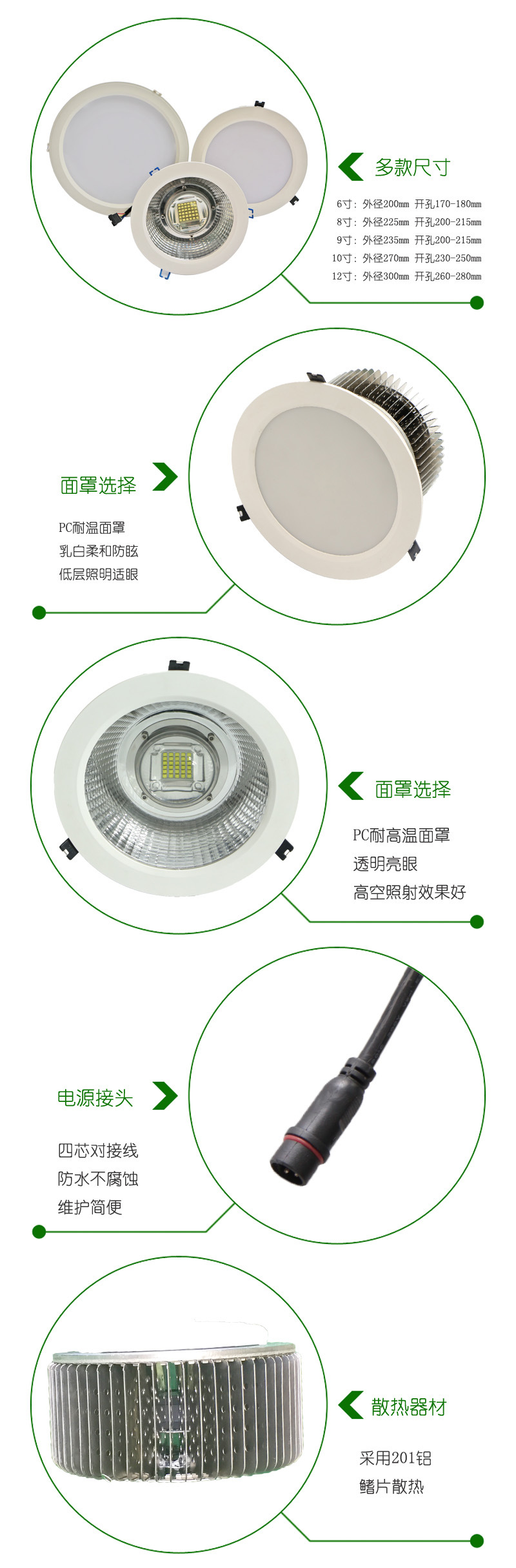 LED筒燈50W 60W防水LED天花射燈80W 100W 120W 150W不銹鋼COB筒燈示例圖2