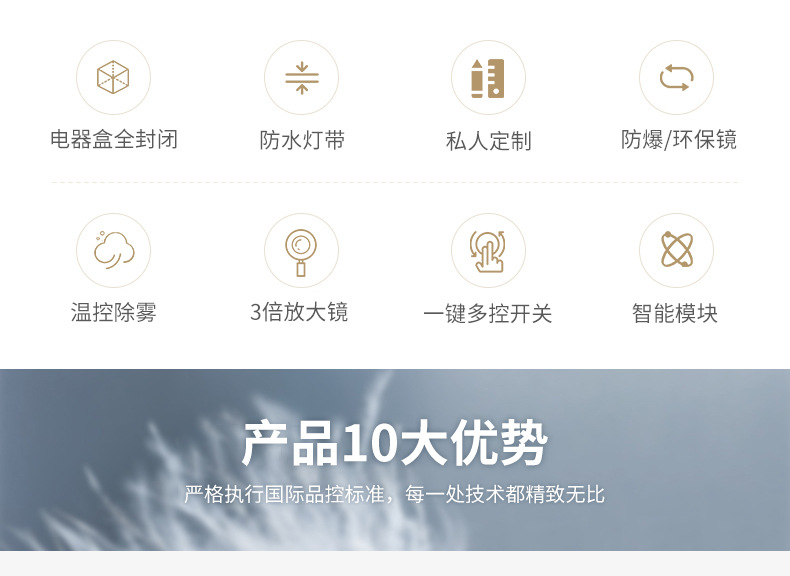 廠家直銷洗臉臺衛浴衛生間銀鏡壁掛式無框智能浴室鏡子帶led燈示例圖11