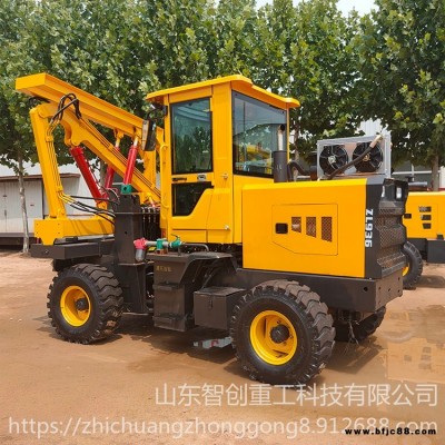 智創 zc-1 輪式地基裝載機式打樁機 公路護欄鋼管打樁設備 裝載機式打樁機
