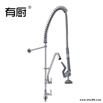 廣東商用廚房雙溫水龍頭貼牌 有廚水龍頭OEM單孔單冷高壓花灑龍頭噴頭軟管可旋轉沖洗