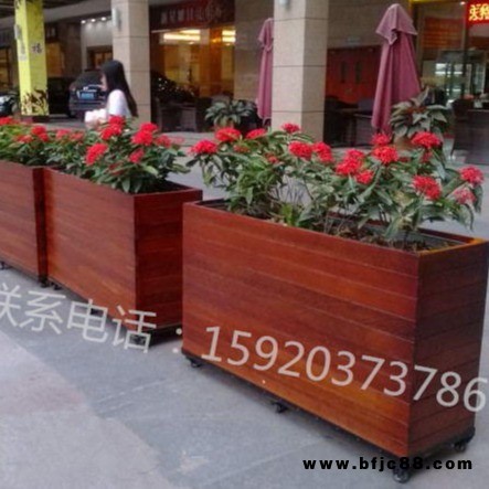 供應商業街花箱 防腐木花箱 園林實木花車 園林景觀實木花盆 庭院景區木質花槽