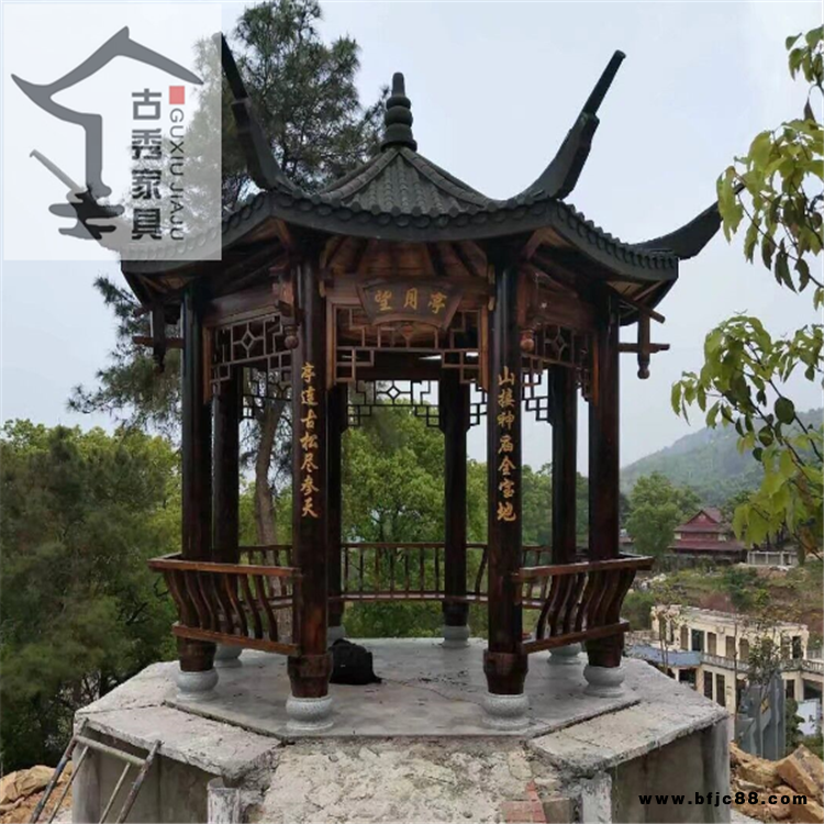 八角景觀實木涼亭 飯店八角實木亭子 碳化木防腐木涼亭廠家
