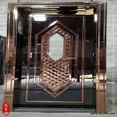 201不銹鋼玫瑰金鏡面壓花門板加工酒店KTV包房壓花門板生產廠家