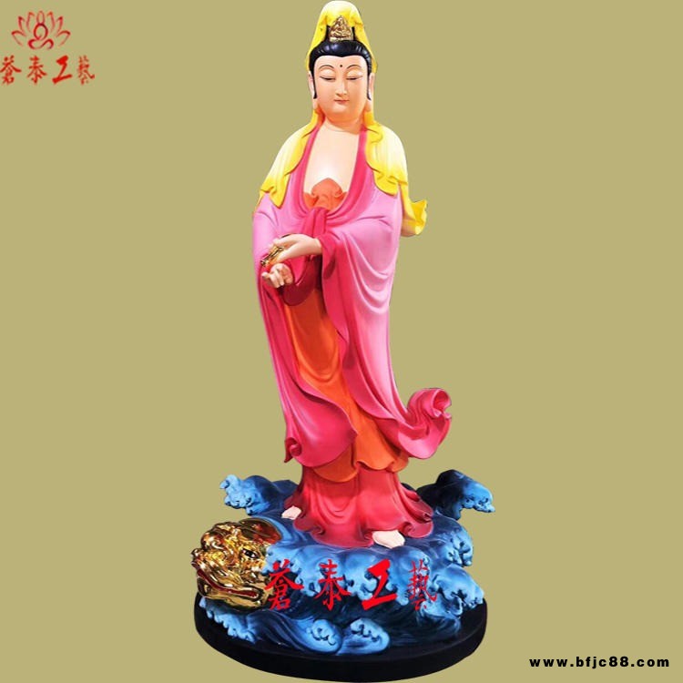 蒼泰廠家定做樹脂騎龍觀音佛像 彩繪樹脂魚龍觀音佛像 銅雕觀音佛像