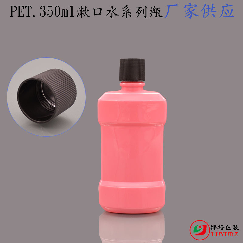 廠家直供PET漱口水瓶350ml扁形瓶配28mm高牙有線通用蓋PET塑料瓶示例圖1
