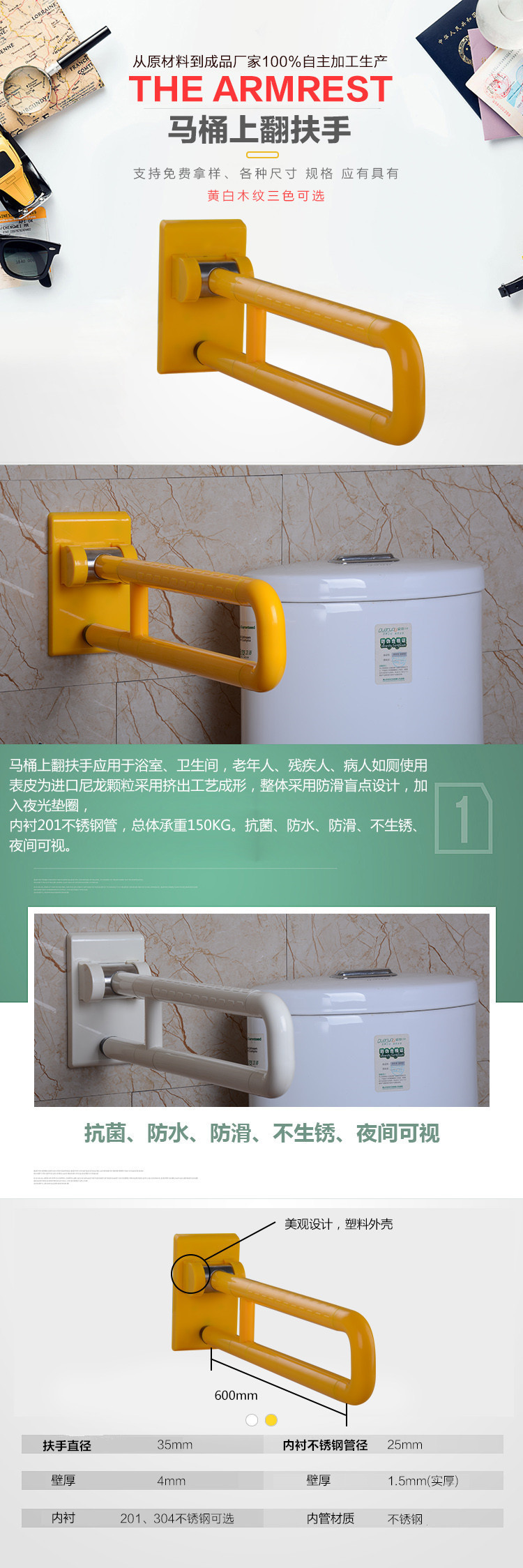 精雅上翻折疊扶手  老人家庭改造無障礙把手  塑料防滑安全拉手示例圖2