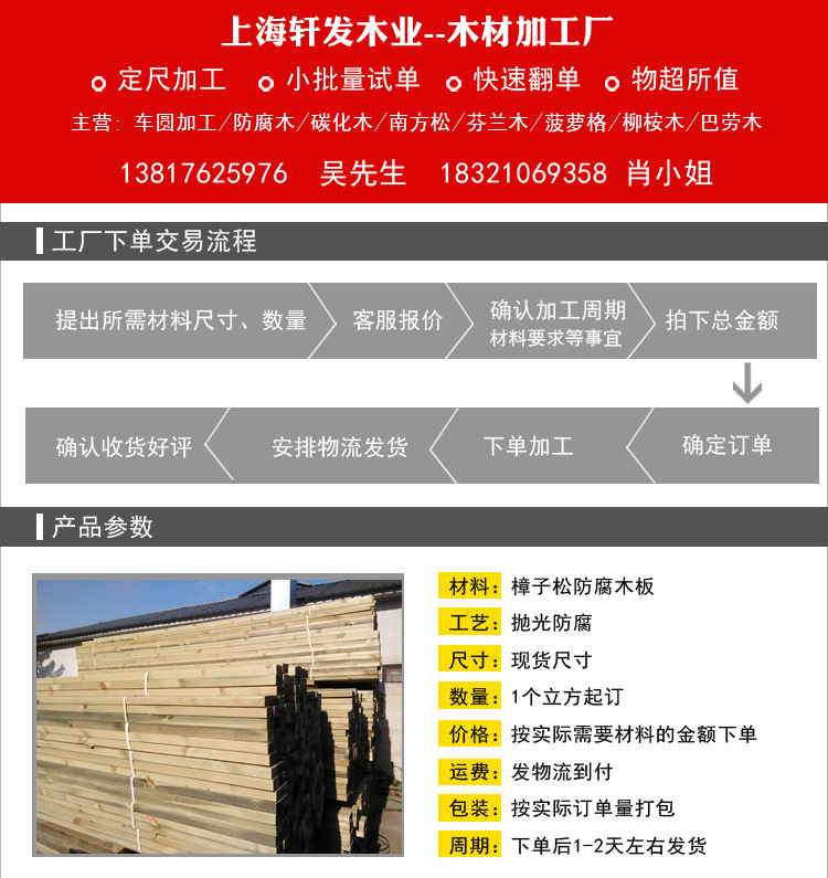 樟子松戶外防腐木地板實木板材防腐木花箱葡萄架碳化木原木方龍骨示例圖1