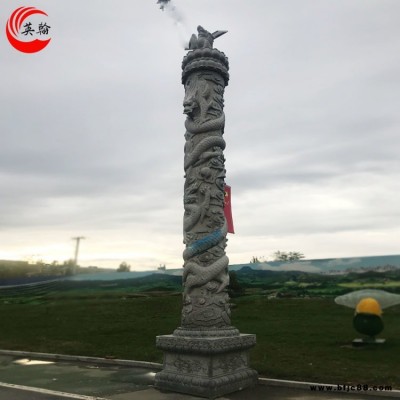 定制花崗巖石雕龍鳳文化柱雕刻 精雕園林景觀十二生肖華表柱定制漢白玉盤龍柱 抗壓能力強