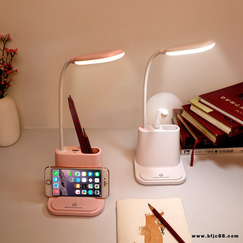 護(hù)眼多功能LED學(xué)習(xí)臺(tái)燈充電觸摸學(xué)生學(xué)習(xí)閱讀小夜燈筆筒創(chuàng)意禮品