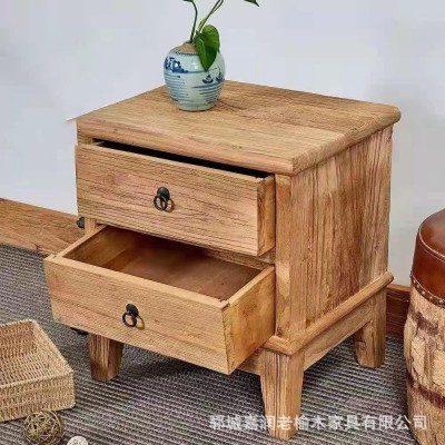 老榆木臥室床頭柜玄關(guān)抽屜柜中式實(shí)木床邊柜落地式矮柜儲物柜