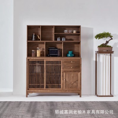 老榆木客廳餐邊柜靠墻茶葉收納柜玄關(guān)儲物柜新中式茶具展示柜