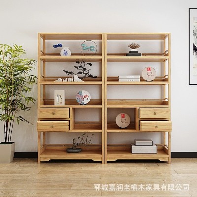 老榆木博古架新中式茶具展示柜辦公室書架復(fù)古多寶閣隔斷置物架